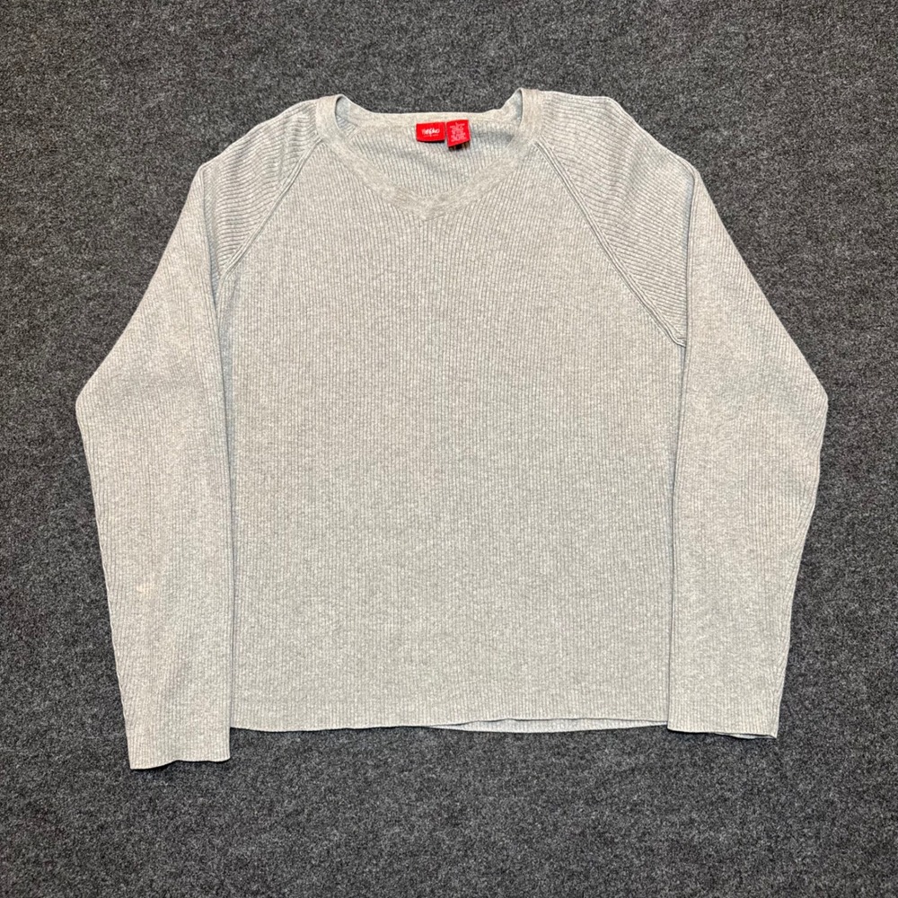 Mossimo Mens V-Neck Ribbed Knit Sweater Gray Cotton Raglan Sleeve Large